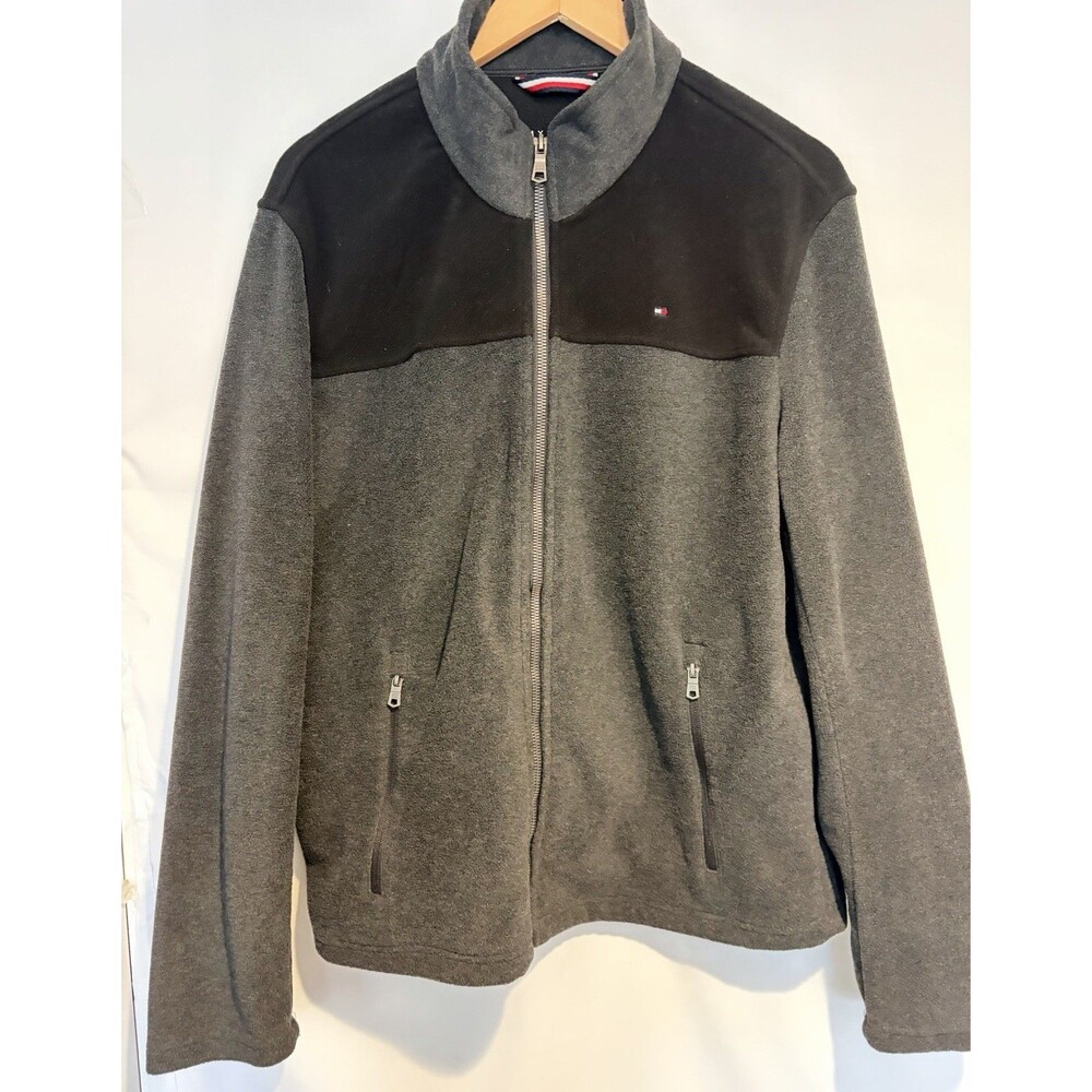 Tommy Hilfiger Men’s Full Zip Polar Fleece Jacket Gray Black Size M